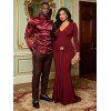 Cocktail Couple Outfit Solid Color Plunging Neck Metal Decor Bodycon Dress and Long Sleeve Shirt Set - Rouge Vineux S | US 4