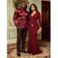 Cocktail Couple Outfit Solid Color Plunging Neck Metal Decor Bodycon Dress and Long Sleeve Shirt Set - Rouge Vineux S | US 4