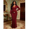 Cocktail Couple Outfit Solid Color Plunging Neck Metal Decor Bodycon Dress and Long Sleeve Shirt Set - Rouge Vineux S | US 4