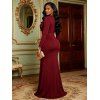 Cocktail Couple Outfit Solid Color Plunging Neck Metal Decor Bodycon Dress and Long Sleeve Shirt Set - Rouge Vineux S | US 4