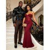 Party Couple Outfit Off the Shoulder Sash Solid Color Bodycon Maxi Dress and Satin Shirt Set - multicolor S | US 4