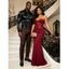 Party Couple Outfit Off the Shoulder Sash Solid Color Bodycon Maxi Dress and Satin Shirt Set - multicolor S | US 4
