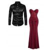 Party Couple Outfit Off the Shoulder Sash Solid Color Bodycon Maxi Dress and Satin Shirt Set - multicolor S | US 4