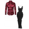 Party Couple Outfit Solid Color Waist Cinched Ruched Bodycon Chiffon Dress and Satin Shirt Set - multicolor S | US 4