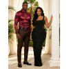 Party Couple Outfit Solid Color Waist Cinched Ruched Bodycon Chiffon Dress and Satin Shirt Set - multicolor S | US 4