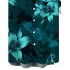 Men's Hawaiian Vacation Shirt Lily Floral Print Button Up Shirt - Turquoise Foncée S