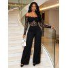 Elegant Jumpsuit Off the Shoulder Scalloped Lace Panel Long Sleeve Jumpsuit - Noir XL | US 12