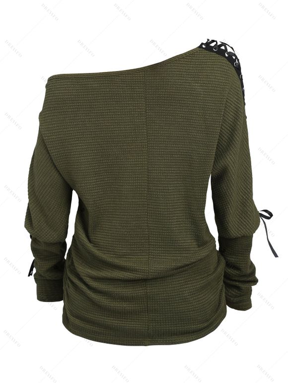 Haut à lacets et œillets, couleur unie, col oblique, manches longues - Vert Armée XXL | US 14
