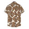 Beach Vacation Couple Outfit Tropical Palm Leaf Print Crisscross Ruched Mesh Bodycon Dress and Short Sleeve Shirt Set - COFFEE S | US 4