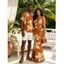 Vacation Couple Outfit Watercolor Lily Floral Print Spaghetti Strap Mermaid Bodycon Dress and Shirt Set - Brun Légère S | US 4