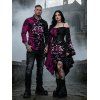 Gothic Couple Outfit Colorblock Rose Leaf Print Lace Up Belt Off the Shoulder Handkerchief Dress and Long Sleeve Shirt Set - Noir S | US 4