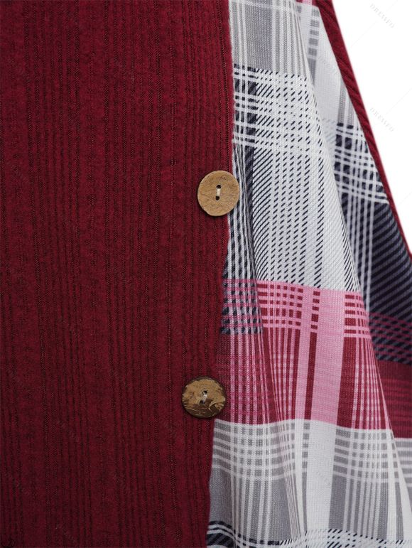 Robe Moulante Asymétrique Jointive à Carreaux Boutonnée à Epaule Dénudée - Rouge foncé XL | US 12
