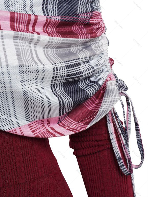 Robe Moulante Asymétrique Jointive à Carreaux Boutonnée à Epaule Dénudée - Rouge foncé XL | US 12