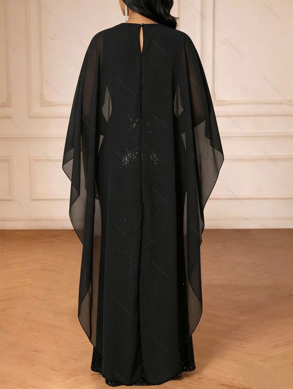 Elegant Party Dress Shinny Shawl Sleeveless Evening Slim Long Dress - Noir L | US 8-10