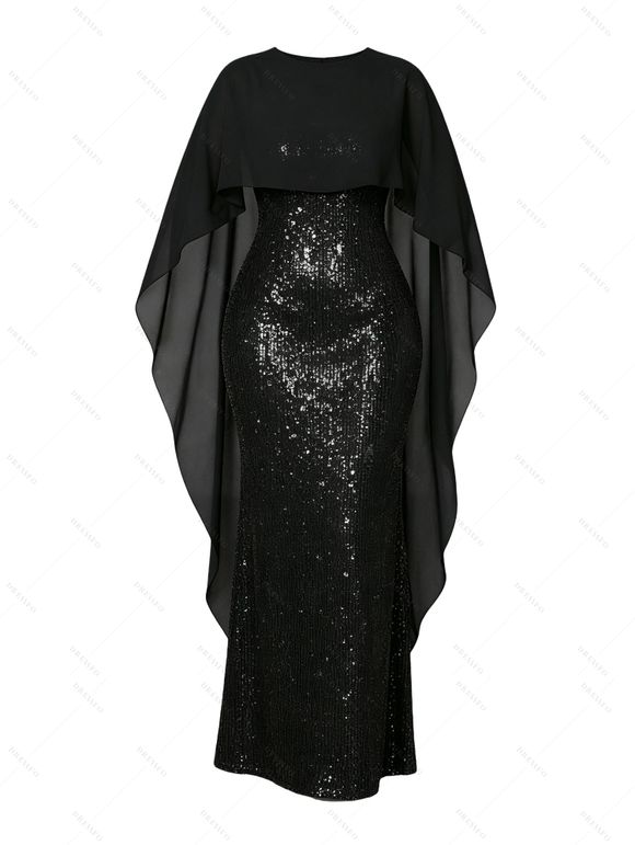 Elegant Party Dress Shinny Shawl Sleeveless Evening Slim Long Dress - Noir L | US 8-10