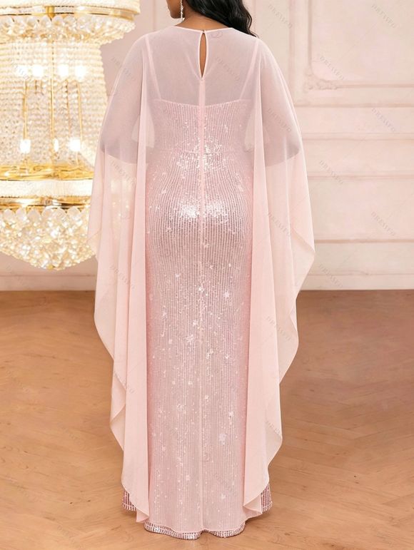 Elegant Party Dress Shinny Shawl Sleeveless Evening Slim Long Dress - Rose XXL | US 14