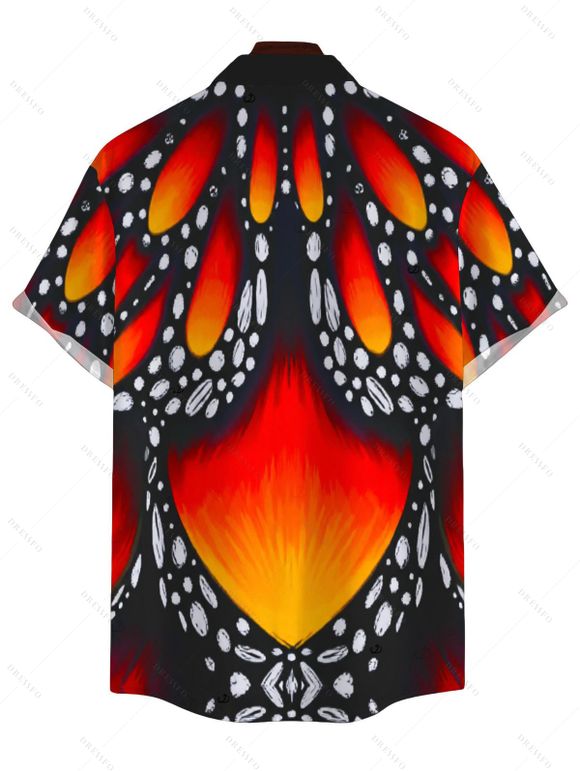 Vintage Couple Outfit Colorblock Butterfly Wing Print Ruched Bust Mini Dress and Shirt Set - Orange vif S | US 4
