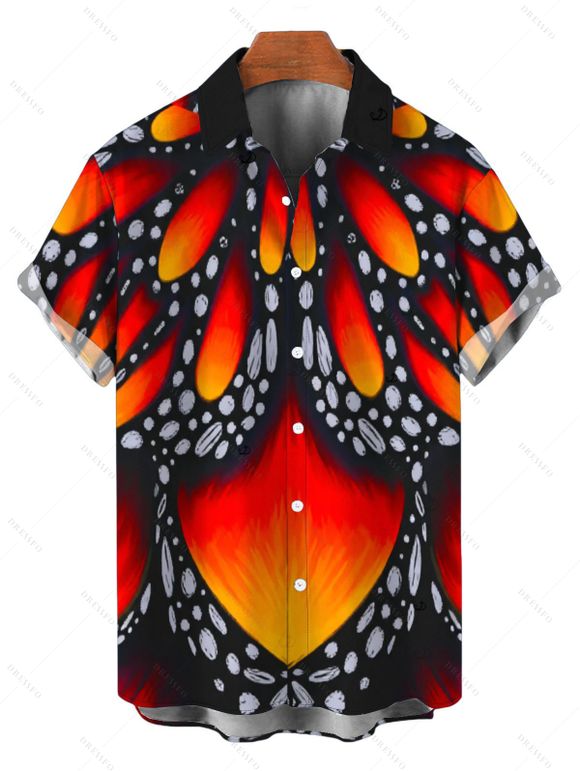 Vintage Couple Outfit Colorblock Butterfly Wing Print Ruched Bust Mini Dress and Shirt Set - Orange vif S | US 4