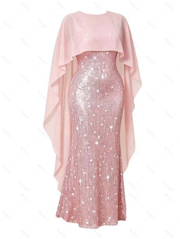 Elegant Party Dress Shinny Shawl Sleeveless Evening Slim Long Dress - Rose XXL | US 14
