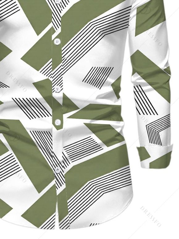 Men's Casual Shirt Colorblock Geometric Striped Print Button Up Long Sleeve Shirt - Vert clair 5XL