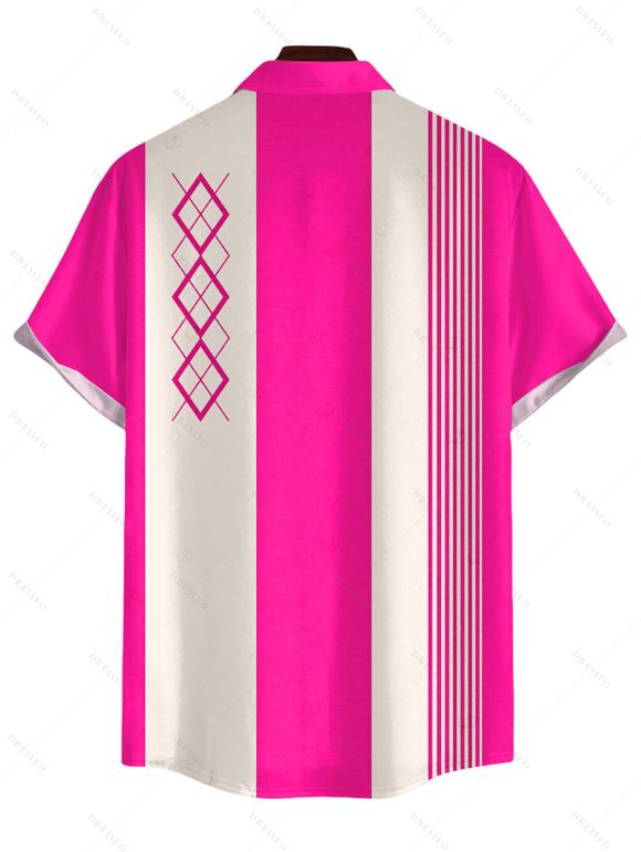 Autumn Couple Outfit Solid Color Multi-pockets Spaghetti Strap Cargo Jumpsuit and Colorblock Striped Geometric Print Shirt Set - Rose Vif S | US 4