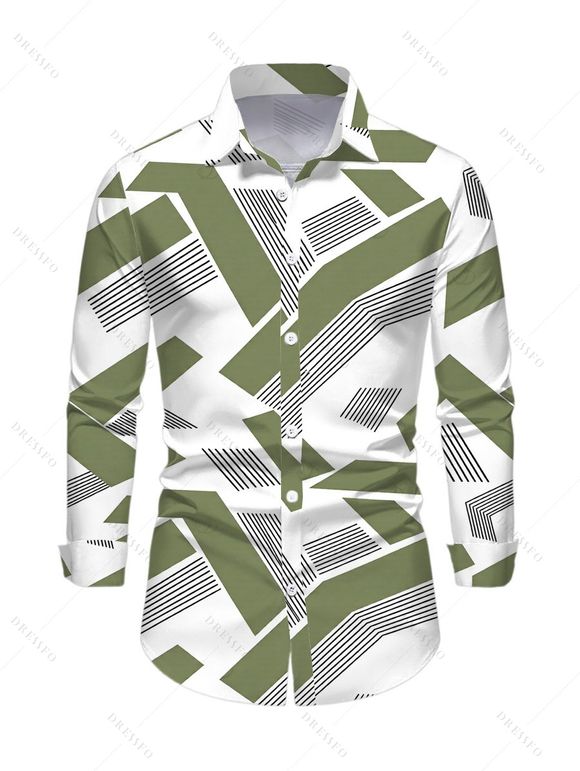 Vintage Couple Outfit Solid Color Multi-pockets Spaghetti Strap Jumpsuit and Geometric Striped Print Shirt Set - Vert clair S | US 4