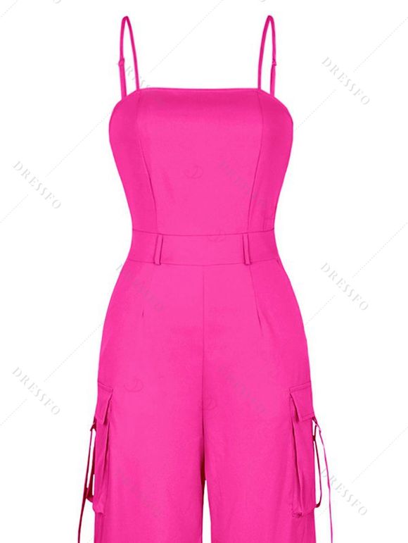 Solid Color Cargo Jumpsuit Multi-pockets Spaghetti Strap Casual Jumpsuit - Rose Vif XL | US 12
