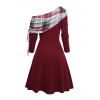 Robe Moulante Asymétrique Jointive à Carreaux Boutonnée à Epaule Dénudée - Rouge foncé XL | US 12
