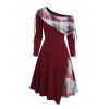 Robe Moulante Asymétrique Jointive à Carreaux Boutonnée à Epaule Dénudée - Rouge foncé XL | US 12