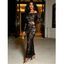 Elegant Dress See Thru Rose Floral Lace Panel Scalloped Off the Shoulder Long Sleeve Bodycon Dress - Noir XXL | US 14