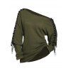 Haut à lacets et œillets, couleur unie, col oblique, manches longues - Vert Armée S | US 4