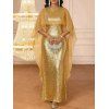 Elegant Party Dress Shinny Shawl Sleeveless Evening Slim Long Dress - d'or L | US 8-10