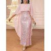 Elegant Party Dress Shinny Shawl Sleeveless Evening Slim Long Dress - Rose XXL | US 14