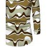 Men's Vintage Shirt Colorblock Wave Print Button Up Long Sleeve Shirt - Vert Armée 4XL