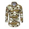 Men's Vintage Shirt Colorblock Wave Print Button Up Long Sleeve Shirt - Vert Armée 4XL