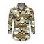 Men's Vintage Shirt Colorblock Wave Print Button Up Long Sleeve Shirt - Vert Armée 4XL