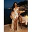 Satin Party Dress Solid Color Ruched High Slit Bodycon Evening Dress - marron foncé L | US 8-10