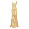 Satin Party Dress Solid Color Ruched High Slit Bodycon Evening Dress - Champagne XXL | US 14