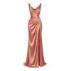 Satin Party Dress Solid Color Ruched High Slit Bodycon Evening Dress - Rose L | US 8-10