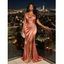 Satin Party Dress Solid Color Ruched High Slit Bodycon Evening Dress - Champagne XXL | US 14