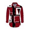 Casual Couple Outfit Colorblock Geometric Print Ruched Turn Down Collar Button Up Bodycon Shirt Dress and Long Sleeve Shirt Set - Rouge Vineux S | US 4