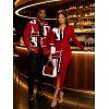 Casual Couple Outfit Colorblock Geometric Print Ruched Turn Down Collar Button Up Bodycon Shirt Dress and Long Sleeve Shirt Set - Rouge Vineux S | US 4