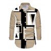 Casual Couple Outfit Colorblock Geometric Print Ruched Turn Down Collar Button Up Bodycon Shirt Dress and Long Sleeve Shirt Set - café lumière S | US 4