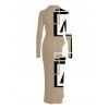 Casual Couple Outfit Colorblock Geometric Print Ruched Turn Down Collar Button Up Bodycon Shirt Dress and Long Sleeve Shirt Set - café lumière S | US 4