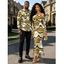 Vintage Couple Outfit Colorblock Wave Print Foldover Off the Shoulder Ruched Bodycon Dress and Long Sleeve Shirt Set - Vert Armée S | US 4