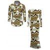 Vintage Couple Outfit Colorblock Wave Print Foldover Off the Shoulder Ruched Bodycon Dress and Long Sleeve Shirt Set - Vert Armée S | US 4