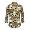 Vintage Couple Outfit Colorblock Wave Print Foldover Off the Shoulder Ruched Bodycon Dress and Long Sleeve Shirt Set - Vert Armée S | US 4