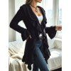 Winter Women Outfit Wavy Asymmetrical Hem Solid Color Mid‑Long Ruffle Bell Sleeve Sweater Coat and Wings Necklace Lace Up Over The Knee Boots Set - Noir S | US 4