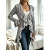 Winter Women Outfit Wavy Asymmetrical Hem Solid Color Mid‑Long Ruffle Bell Sleeve Sweater Coat Topstitching Jeans and Bird Necklace Set - Gris S | US 4