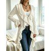 Winter Women Outfit Wavy Asymmetrical Hem Solid Color Mid‑Long Ruffle Bell Sleeve Sweater Coat Topstitching Jeans and Bird Necklace Set - Beige S | US 4